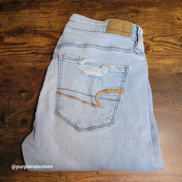 American Eagle Jeans 4 R Jegging Low Rise Super Stretch Light Wash Denim Raw Hem - Picture 3 of 13